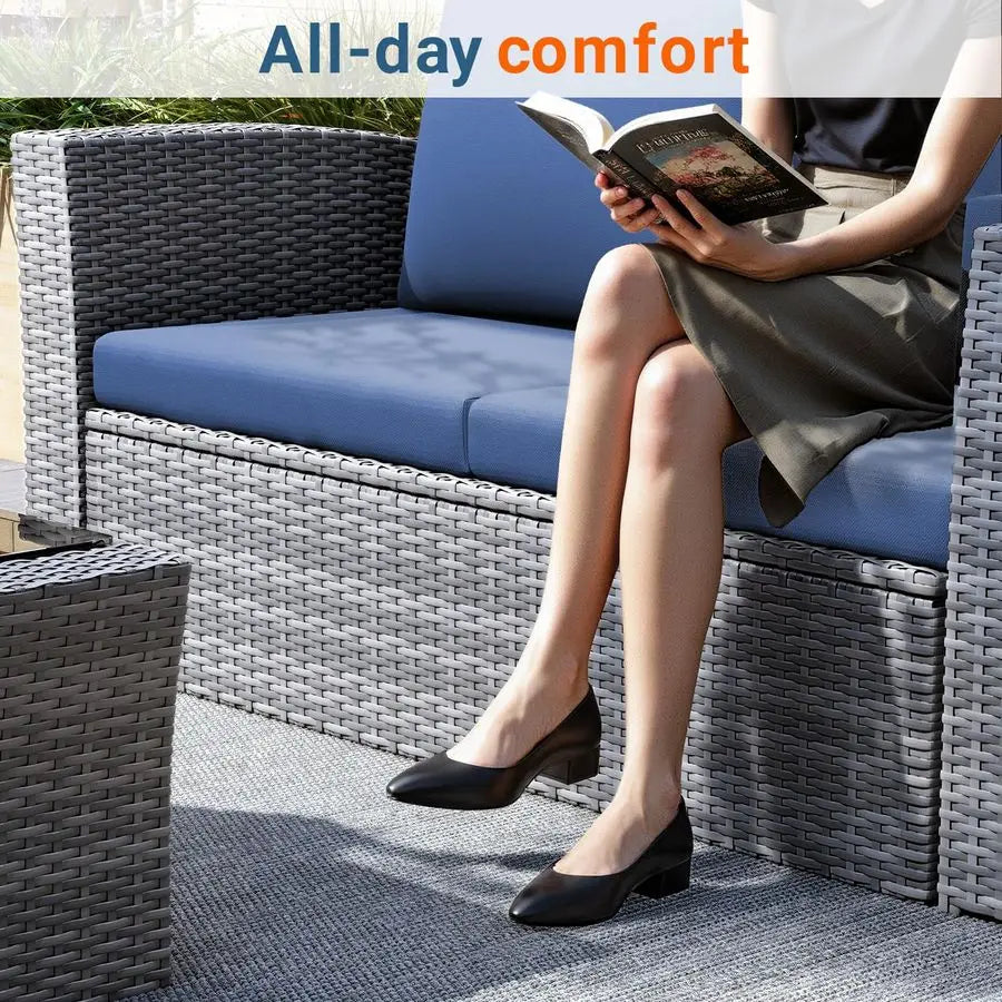 4 Piece Patio Furniture Set, Wicker Outdoor Patio Conversation Furniture Set, All Weather Outdoor Patio Sofa with Cushion and G