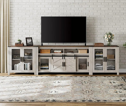 TV Stand Set for 100 inch TV,Door Storage Cabinet with Mesh for Living Room,Farmhouse Storage Units with Open and Adjusta