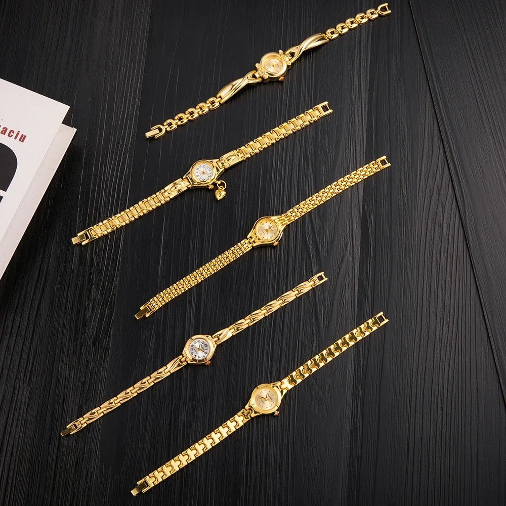 Fashion Gold Vintage Watch for Women Luxury Elegant Quartz Watch Women's Pattern Bracelet Casual Wristwatches Reloj Mujer