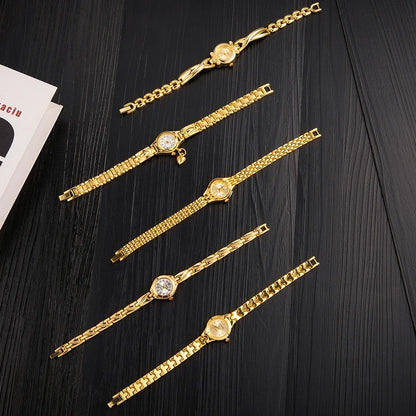 Fashion Gold Vintage Watch for Women Luxury Elegant Quartz Watch Women's Pattern Bracelet Casual Wristwatches Reloj Mujer