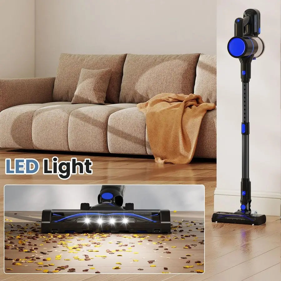 Cordless Vacuum Cleaner, Lightweight Stick Vacuum Cleaners for Home, Powerful Suction amp LED Lights Rechargeable Battery for Ca