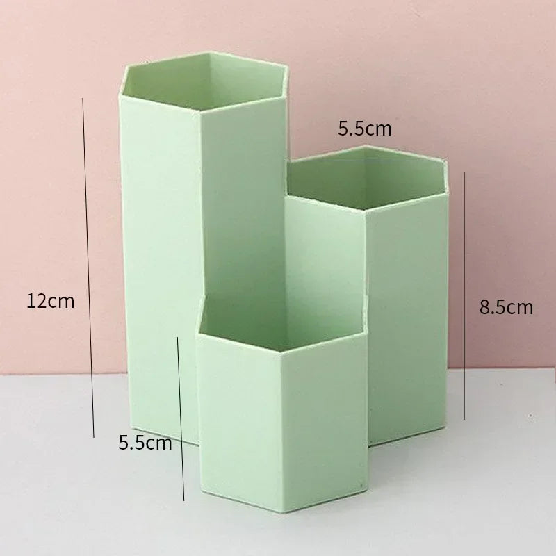 Simple Large Capacity Hexagonal Desktop Organizer Pen Container Holder Storage Pencil Cup 3 Slot Stand School Office Supplies