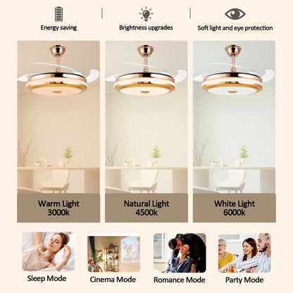 42 Inches Bladeless Ceiling Fans with LED Light, Modern Ceiling Fan, Stepless Color Changing, Dimmable, Timer Setting