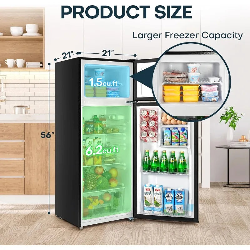 Upstreman 7.7 Cu.Ft. Refrigerator with Freezer, Double Door Fridge, Adjustable Thermostat, Large Capacity, Reversible Door Swing