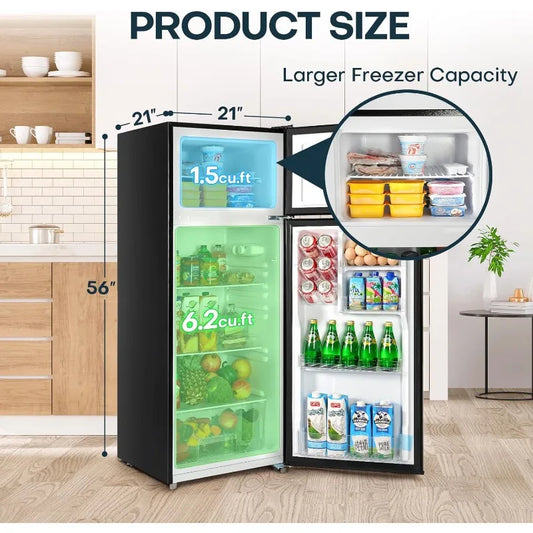 Upstreman 7.7 Cu.Ft. Refrigerator with Freezer, Double Door Fridge, Adjustable Thermostat, Large Capacity, Reversible Door Swing