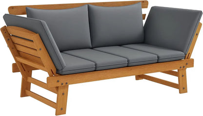 Wooden Garden Bench for Outdoor W/ Cushions, Patio Loveseat, Gray