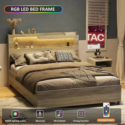 [Limited Time Offer + Free Shipping!]Queen Size Lift Up Storage Bed Frame with Lifting Storage & Charging Station, 2-Tier Headbo