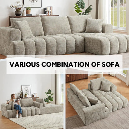 108” Cloud Modular Sectional Sofa Couch with Deep Seat, Modern L-Shaped Boneless Couch with Chaise, Comfy Chenille, Customized