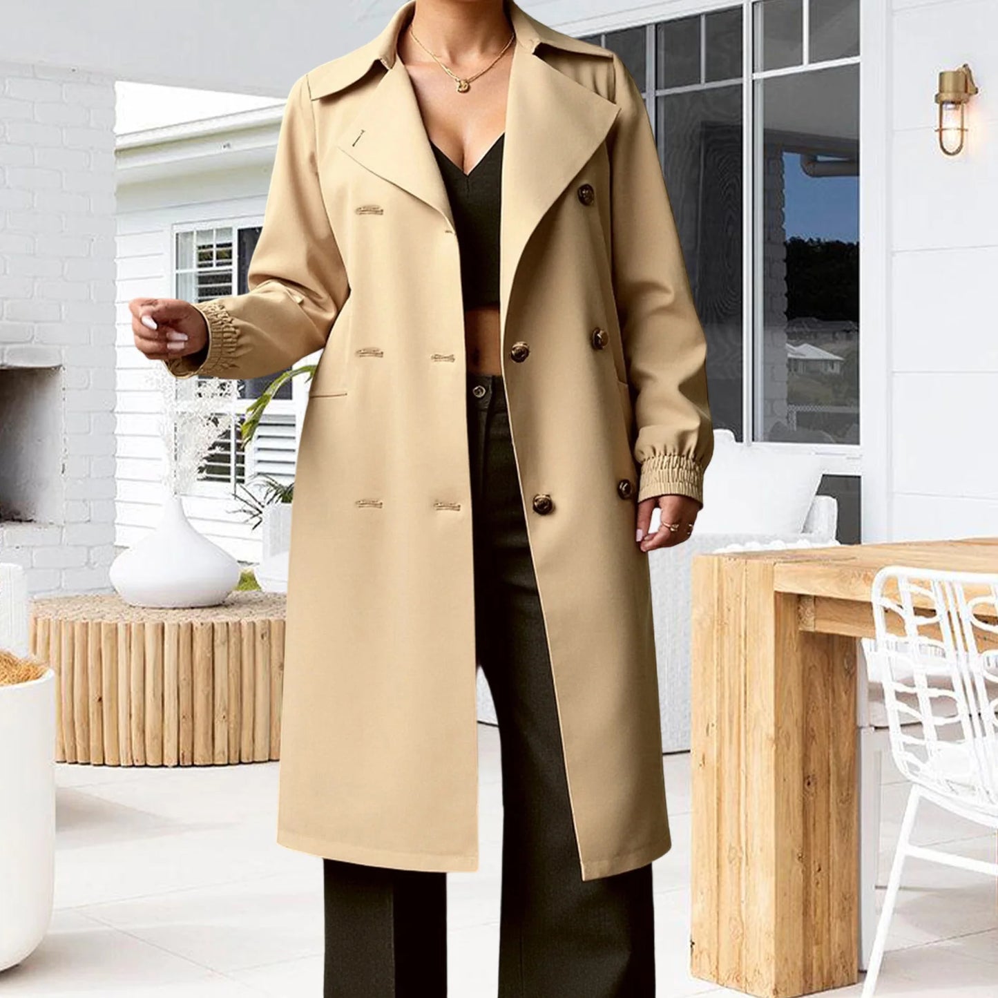 Women s Plus Size Winter Wool Blend Coat Elegant Belted Lapel Neck Long Sleeve Double Breasted Overcoat Stylish Solid Color