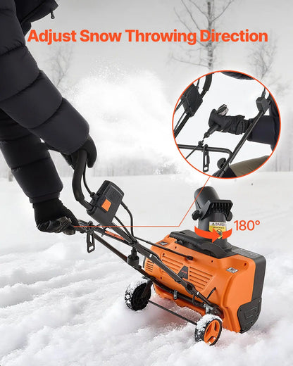 Electric Snow Blower 20" Wide 15A Corded Snow Thrower w/ 180° Chute 25FT Throwing Distance Walk-Behind Snowblower w/ LED Lights