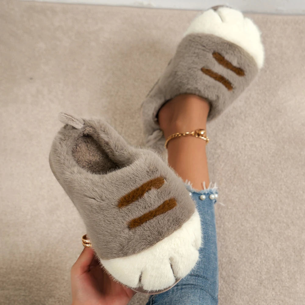 3D Cat Paw Slippers Warm Slip-on House Shoes Comfortable Furry Paw Couple Slippers Cute Paw Slippers for Autumn Winter for Home