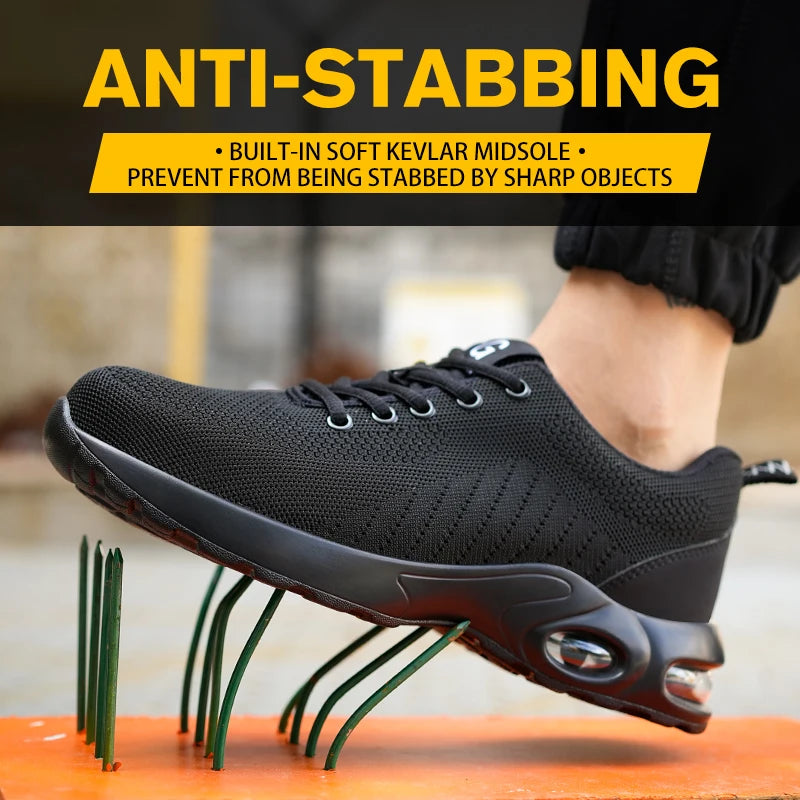 Fashionable breathable soft sole air cushion anti-smash and anti-puncture work shoes