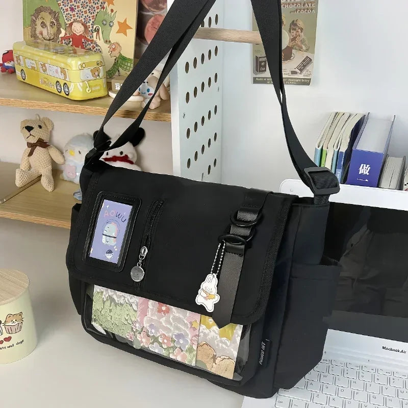 Japanese Harajuku School Bags for Teenage Girls New 2024 Transparent Itabag Crossbody Bag DIY Badges Display Plate Ita Bag