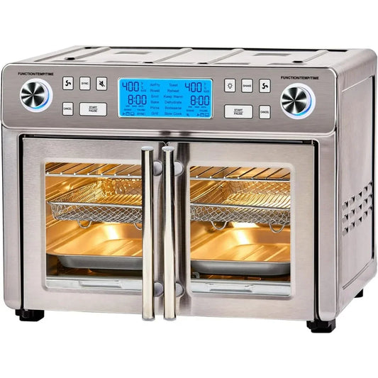 360 Air Fryer Oven Combo with French Door, 25 QT Extra Large Family Size Meals to Cook Two Foods