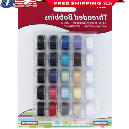Transparent Sewing Bobbins Class 15 25pcs 100% Polyester Threaded 50 Yards 45M Reusable for Most Sewing Machines