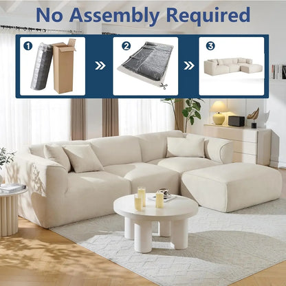 122” Modular Sectional Sofa, Cloud Sectional Boneless Couch with Deep Seat and Movable Ottoman, Modern Oversized, Customized