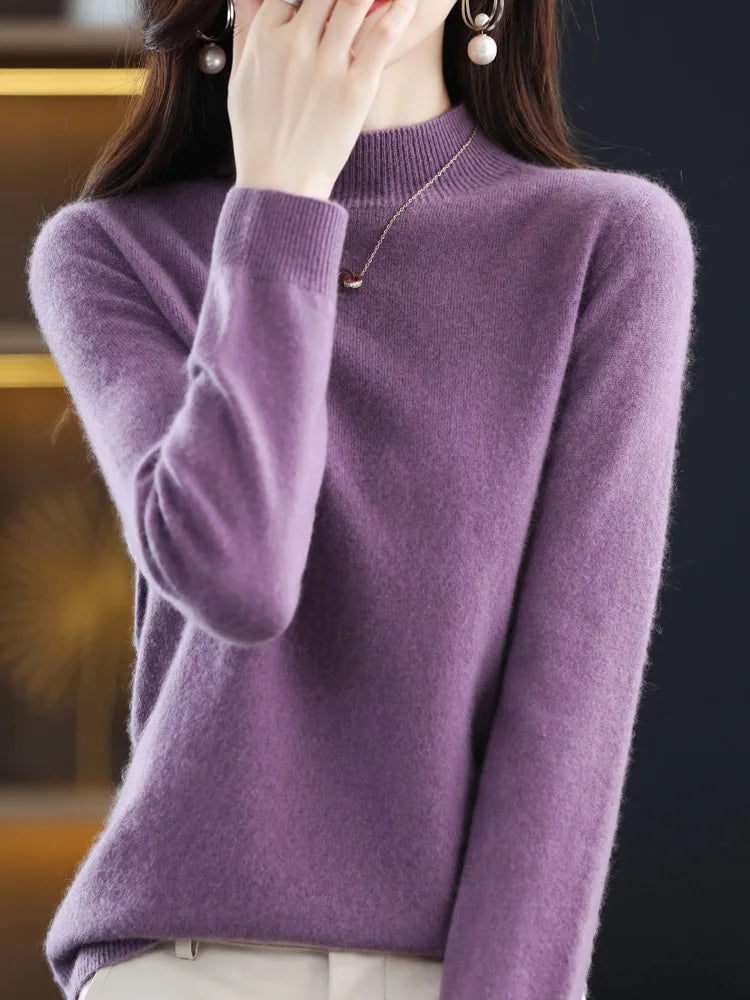 100% Merino Wool Cashmere Sweater Women Knitted Sweater Turtleneck Long Sleeve Pullovers Autumn Winter Clothing Warm Jumper Tops