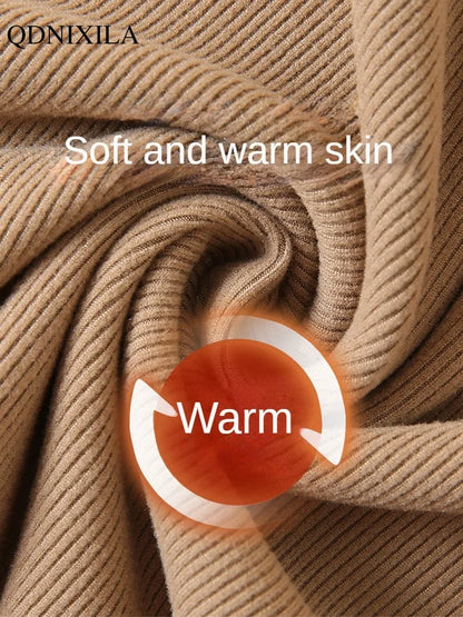 Women's Knitted Half-Turtleneck Pullover Sweater Elegant Korean Fashion Long-Sleeve Top Slim Fit Thermal Jumper Casual Knitwear