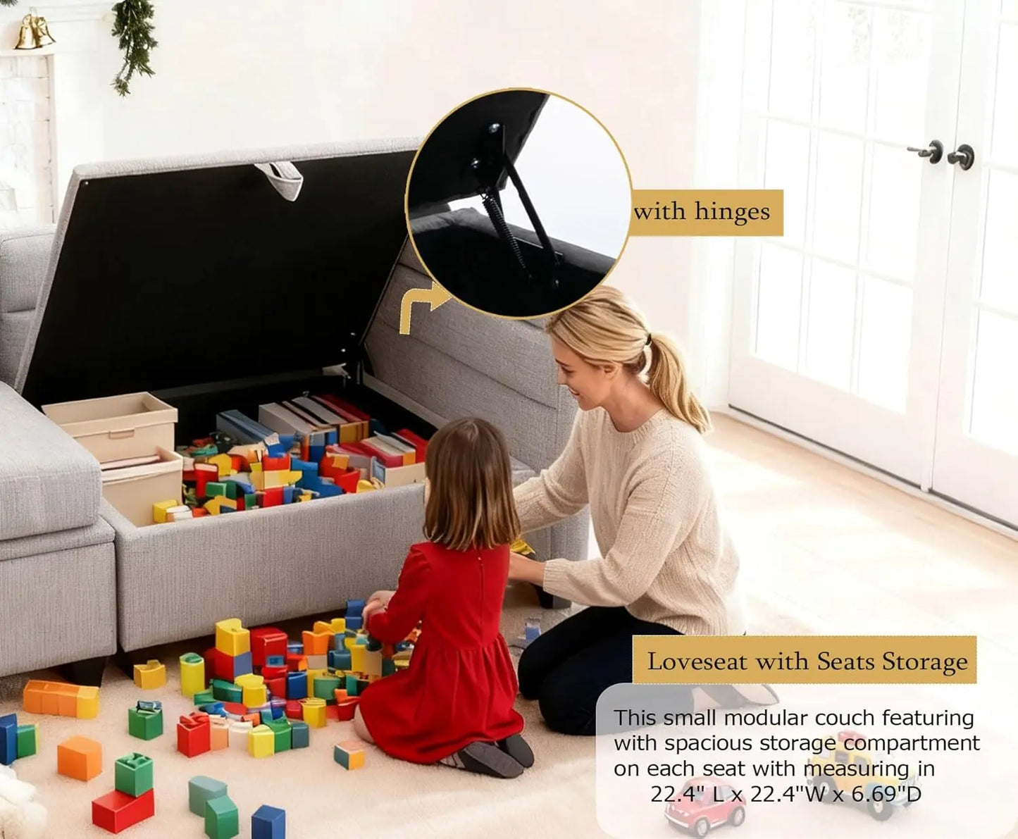 Loveseat Sofa with Seats Storage Modular Sectional Sofa Small Couch with Ottoman for Small Spaces Convertible L, Customized