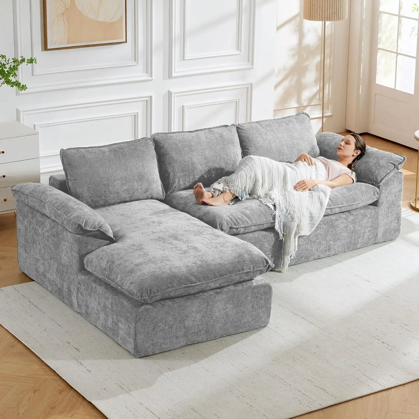 118" Cloud Couch Sectional,Boneless Couches for Living Room,Chenille Memory Foam Couch,Modular Sectional Sofa with, Customized