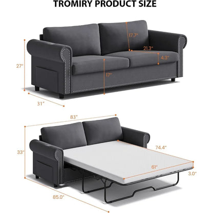 Queen Pull Out Sofa Bed | 83" Large Sleeper Sofa with Queen Size Mattress | 2-in-1 Convertible Loveseat Sofa-Bed with,Customized