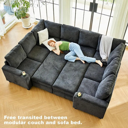 Oversized U Shaped Modular Sectional Couches for Living Room 10 Seater Modular Sofa Set with Storage Ottoman Large Sectional
