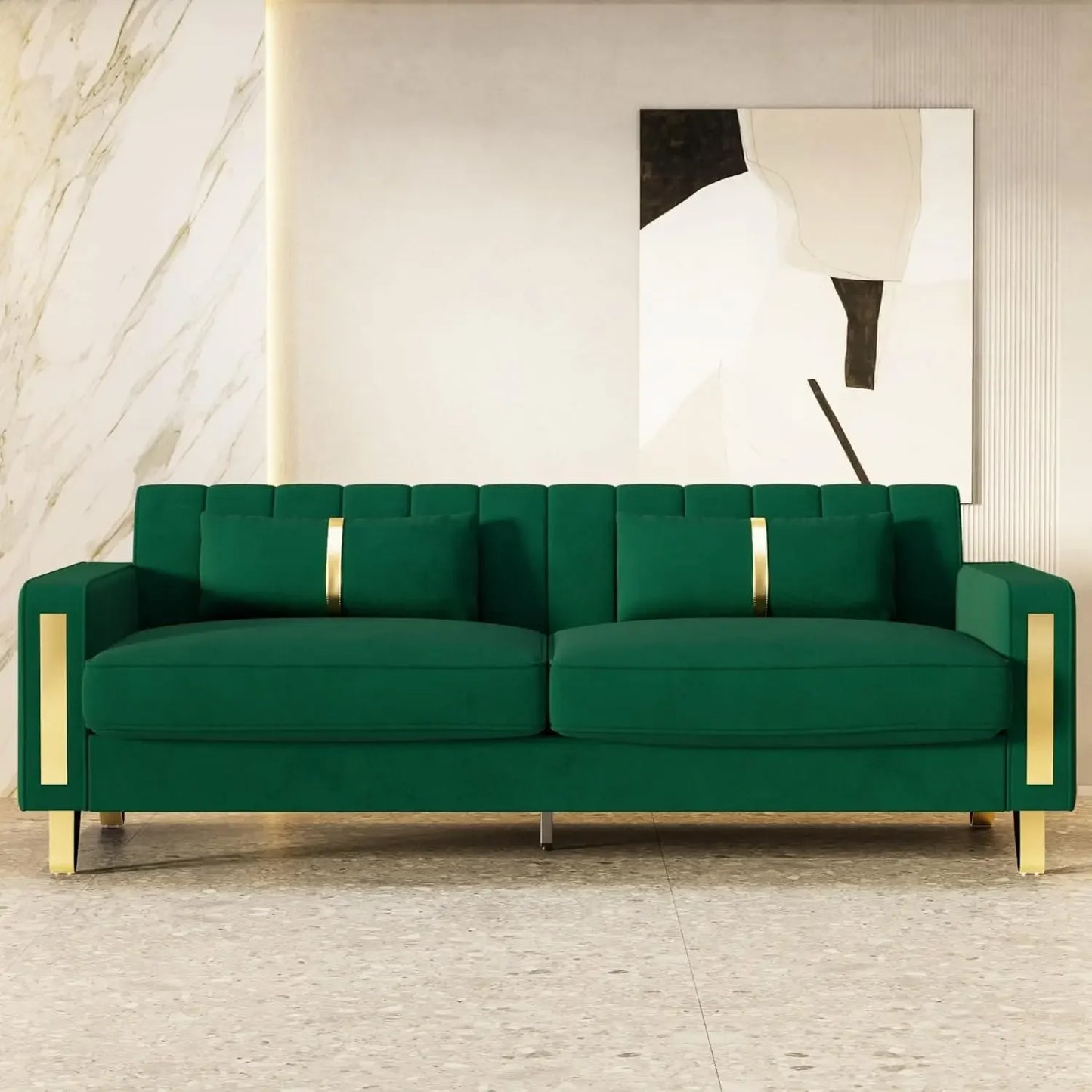 Black Chesterfield Velvet Couch for Living Room,3 Seater Tufted Sofa with Gold Metal Legs, Large Upholstered Comfy, Customized
