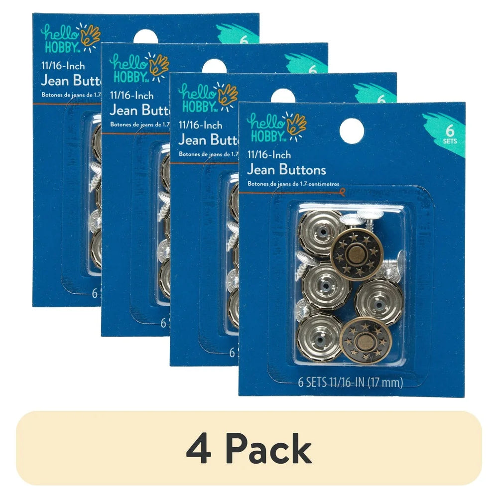 4 Pack No Sew Jean Buttons Antique Brass Replacement Fasteners Pants Shorts Easy Repair Durable Crafting Supplies