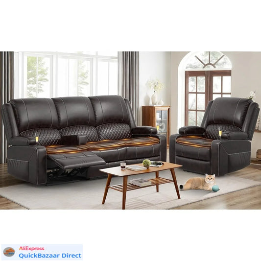 Minimalist 3 seater recliner sofa set with 2-tier cushion, 3+1 pieces in living room, 3 seater reclining couch leather with remo