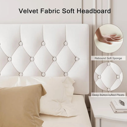 Upholstered Bed Frame with Headboard, Button Tufted Linen Bed Base, Platform Bed with Wood Slat, Heavy Duty,, Customized