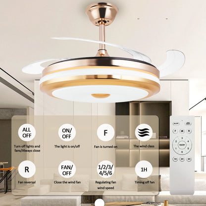 42 Inches Bladeless Ceiling Fans with LED Light, Modern Ceiling Fan, Stepless Color Changing, Dimmable, Timer Setting