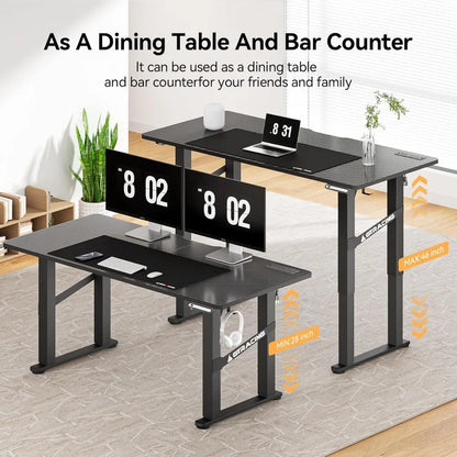 4 Legs Standing Desk with Dual Motor, 55 x 28 Inch Adjustable Height Desk with Power Outlets & LED Lights, Home Office Computer