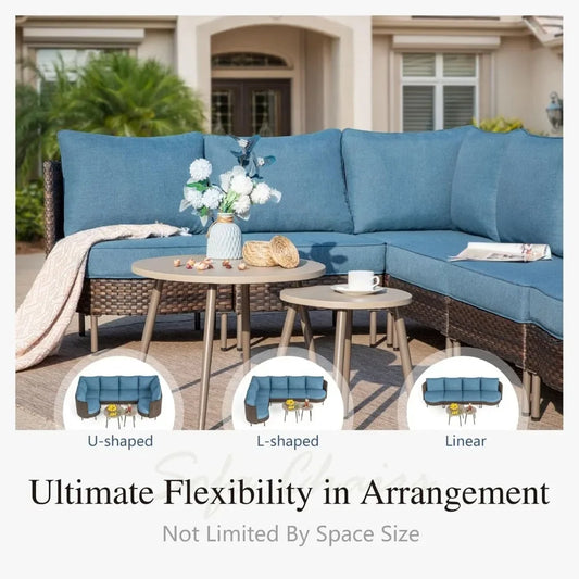 L-Shaped Outdoor Sectional Patio Furniture Set – Wicker 4-Seat Conversation Set with Coffee Table for Comfortable Outdoor Livin