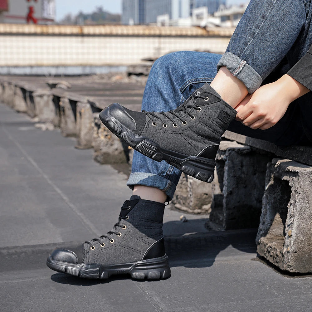 Canvas Light Breathable Work Steel Toe Shoes Men Safety Shoes Puncture-Proof Work Indestructible Footwear Security Boots