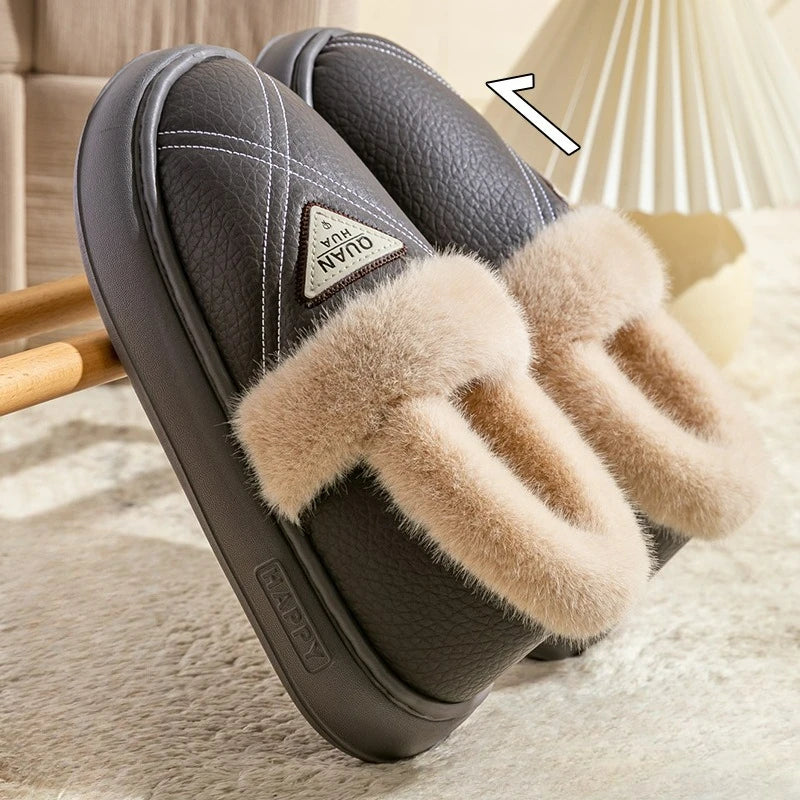 New Fashion Women's Cotton Slippers Men Winter Warm Home Cotton Shoes Waterproof Garden Shoes Indoor Slip on Concise Shoes