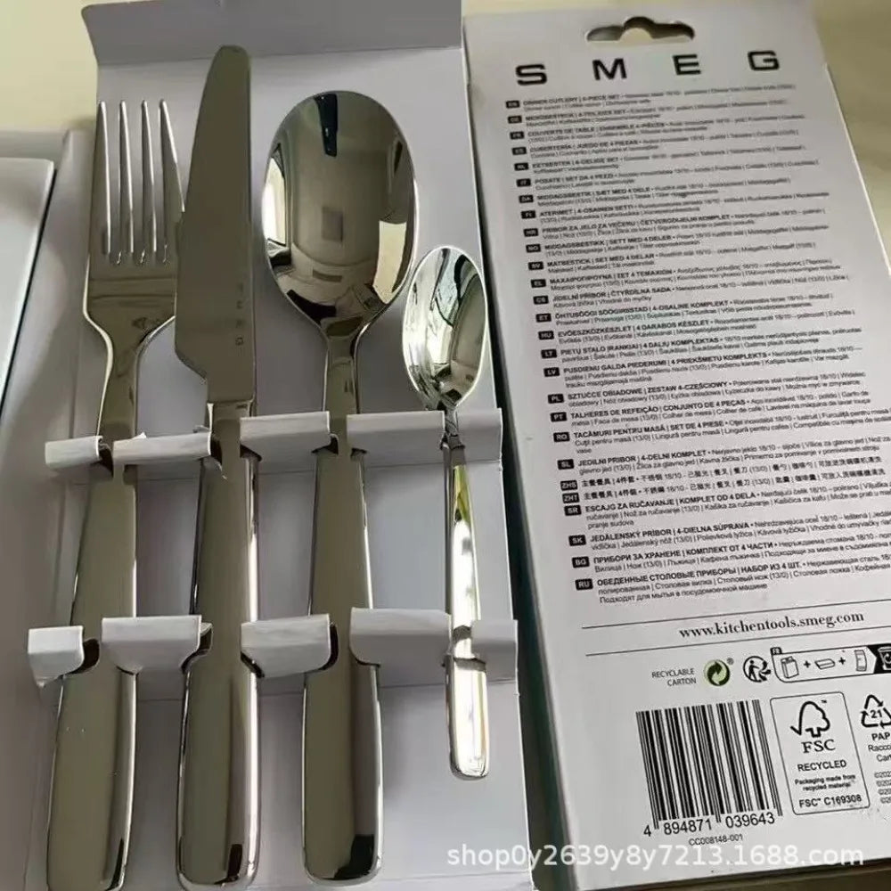 Thickened ceremonial stainless steel fork spoon knife 4-piece set, anti slip handle, corrosion-resistant and easy to maintain