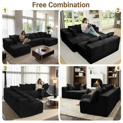 130" U Shaped Boneless Couch, Cloud Boneless Sectional Couches For Living Room, Modular Spineless Sofa Bed With, Customized