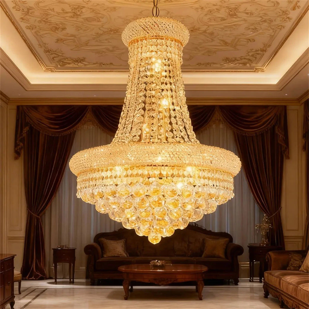 Modern Luxury Crystal Chandelier Empire Style Chandelier Pendant Ceiling Light Fixture for Living Room Stairway Bedroom Foyer