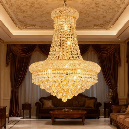 Modern Luxury Crystal Chandelier Empire Style Chandelier Pendant Ceiling Light Fixture for Living Room Stairway Bedroom Foyer
