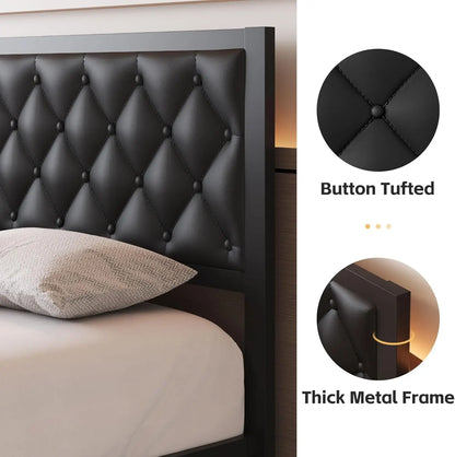 Queen Bed Frame with Headboard PU Leather Upholstered Bed Frame Platform,All Metal Slats Support Platform Bed Frame