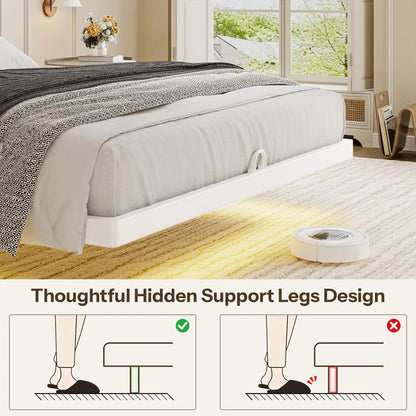 Floating Bed Frame Queen Size with Storage Headboard,Modern Metal Platform with Smart LED Lights and Charging, Customized