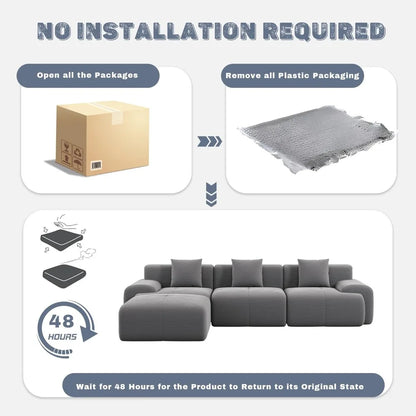120" Modular L-Shape Sofa, Deep Seat Cloud Couch with Memory Foam, Corduroy Fabric, No Assembly Required (Dark Grey)