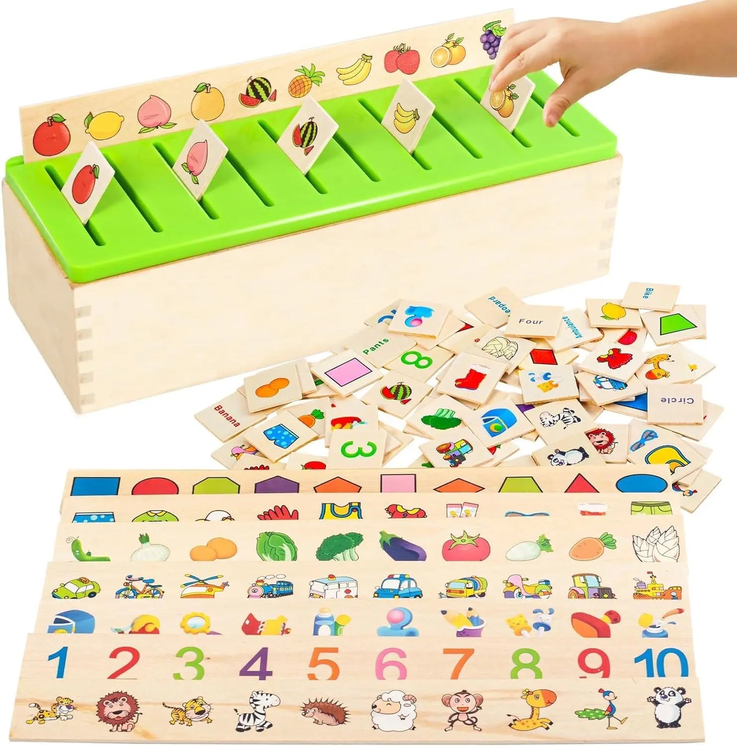 Wooden Montessori Sorting Toys, Educational Early Learning Activities Box for Category Objects Picture Matching, Preschool Kinde