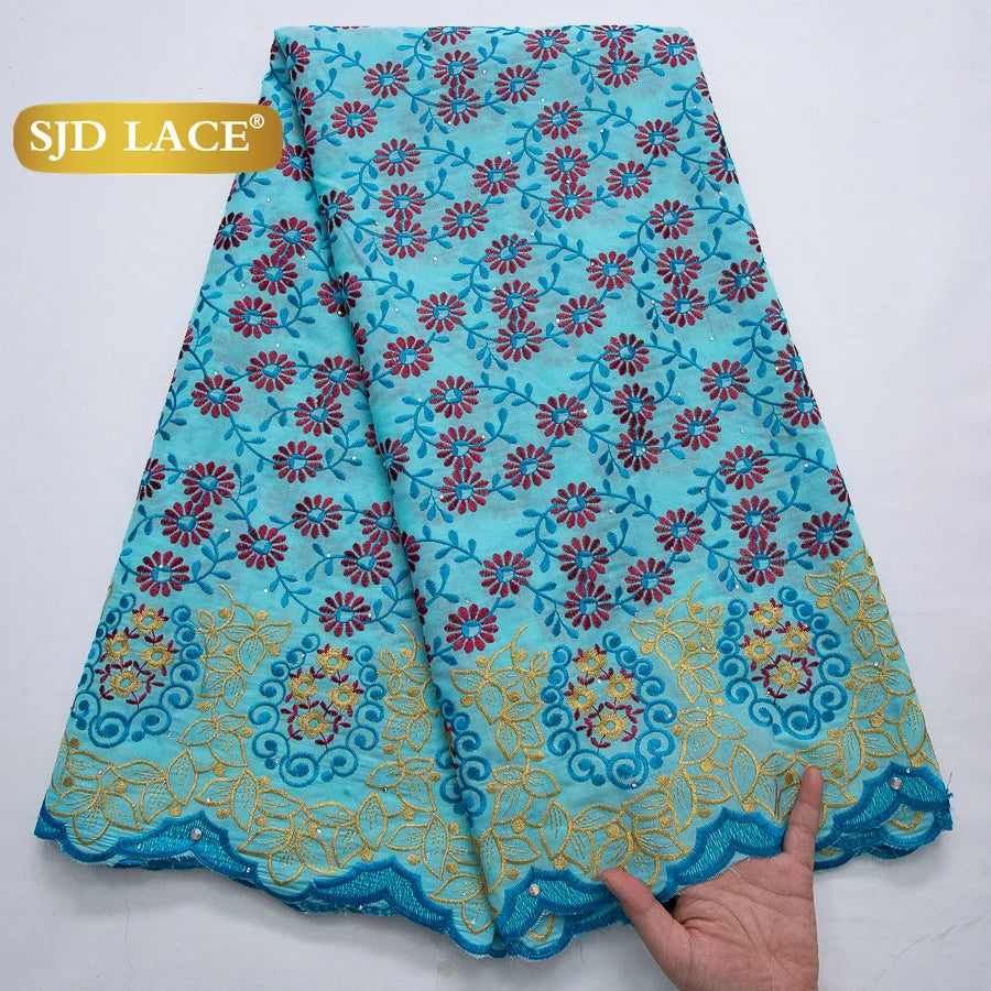 SJD LACE African Nigerian Cotton Lace Fabrics 5 Yards 2025 High Quality Swiss Cotton Lace for Sewing Party Women DIY Dress 4325