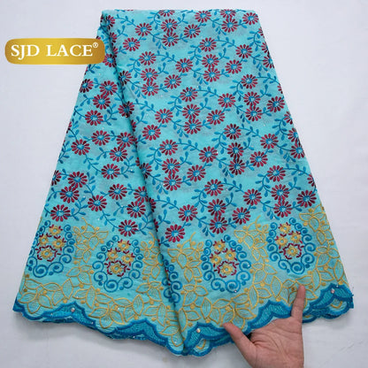 SJD LACE African Nigerian Cotton Lace Fabrics 5 Yards 2025 High Quality Swiss Cotton Lace for Sewing Party Women DIY Dress 4325