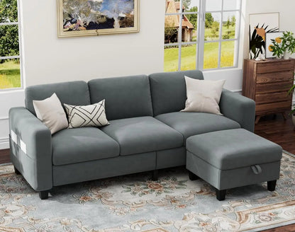 Sectional Couches for Living Room - Convertible L Shaped Couch with Storage Ottoman-Modern Linen Sofa 3 Seater, Customized