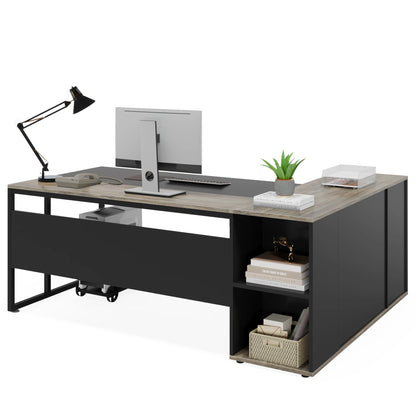 Tribesigns 71 inch Executive Desk, L Shaped Desk with Cabinet Storage, Executive Office Desk with Shelves, Business Furniture