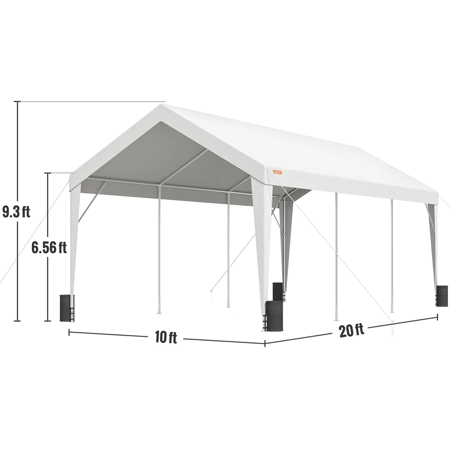 SucceBuy Carport 10x20ft Heavy Duty Car Canopy Garage with 8 Reinforced Poles and 4 Weight Bags UV Resistant Waterproof Tarp