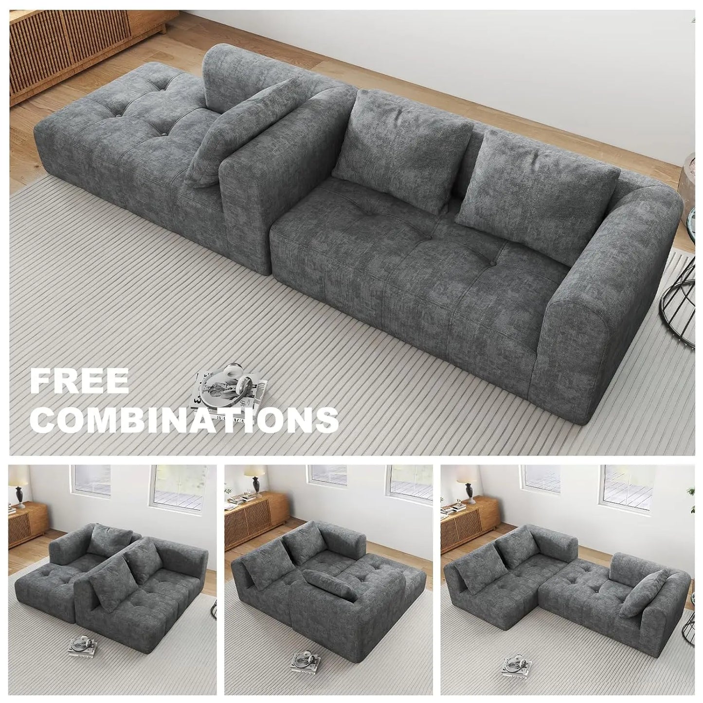 105" Modular Sectional Couches for Living Room, Cloud Sectional Couch with Deep Seat, Convertible L-Shape Couch,, Customized