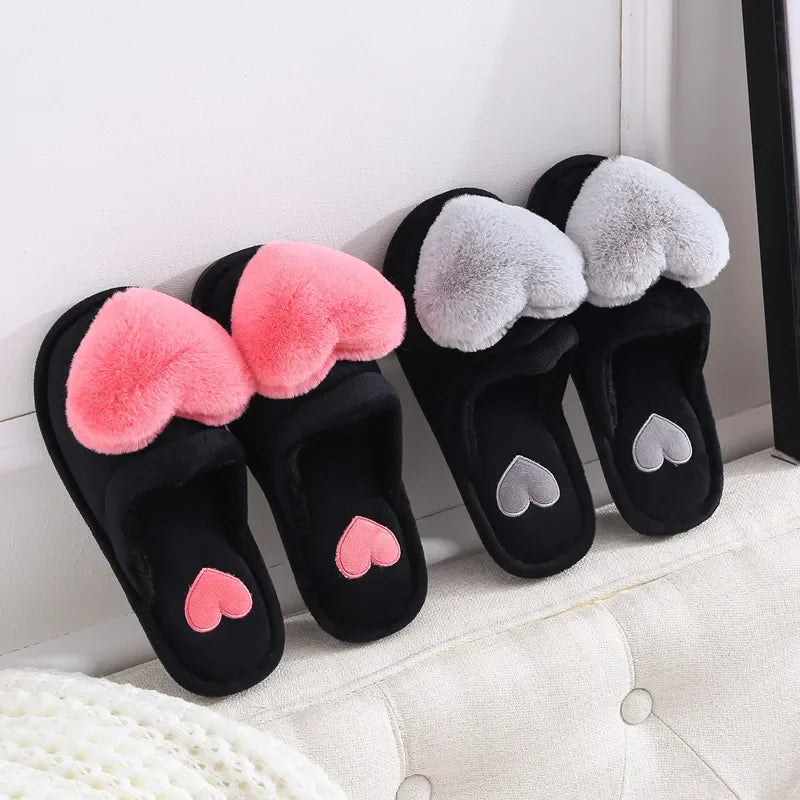 2025 Winter Cute Cotton Slippers for Women Winter Warm Shoes Soft Fur Thick Sole Anti-slip Couples Indoor Home Floor Slides